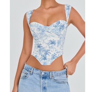 Mistress Rocks White Garden Print Draped Corset. Size small. LIKE NEW